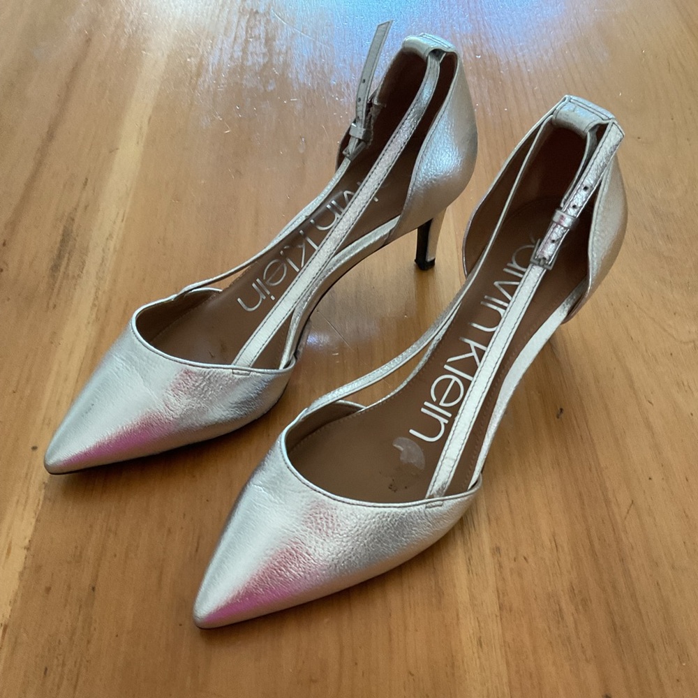 Calvin Klein Pointed Slingback Heels in Silver